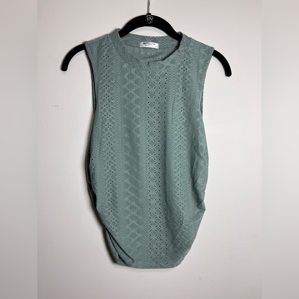 HOTOUCH Sage Textured Sleeveless Tank Top Ruched Sides Women’s Sz M NWOT